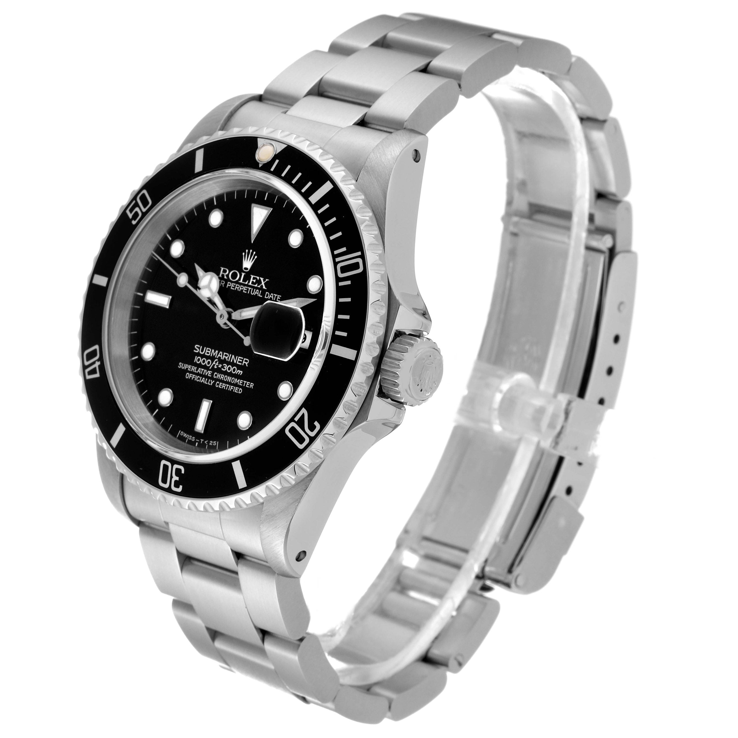 Submariner Date Black Frosted Dial Steel Mens Watch 16610 Box Papers 40.0mm