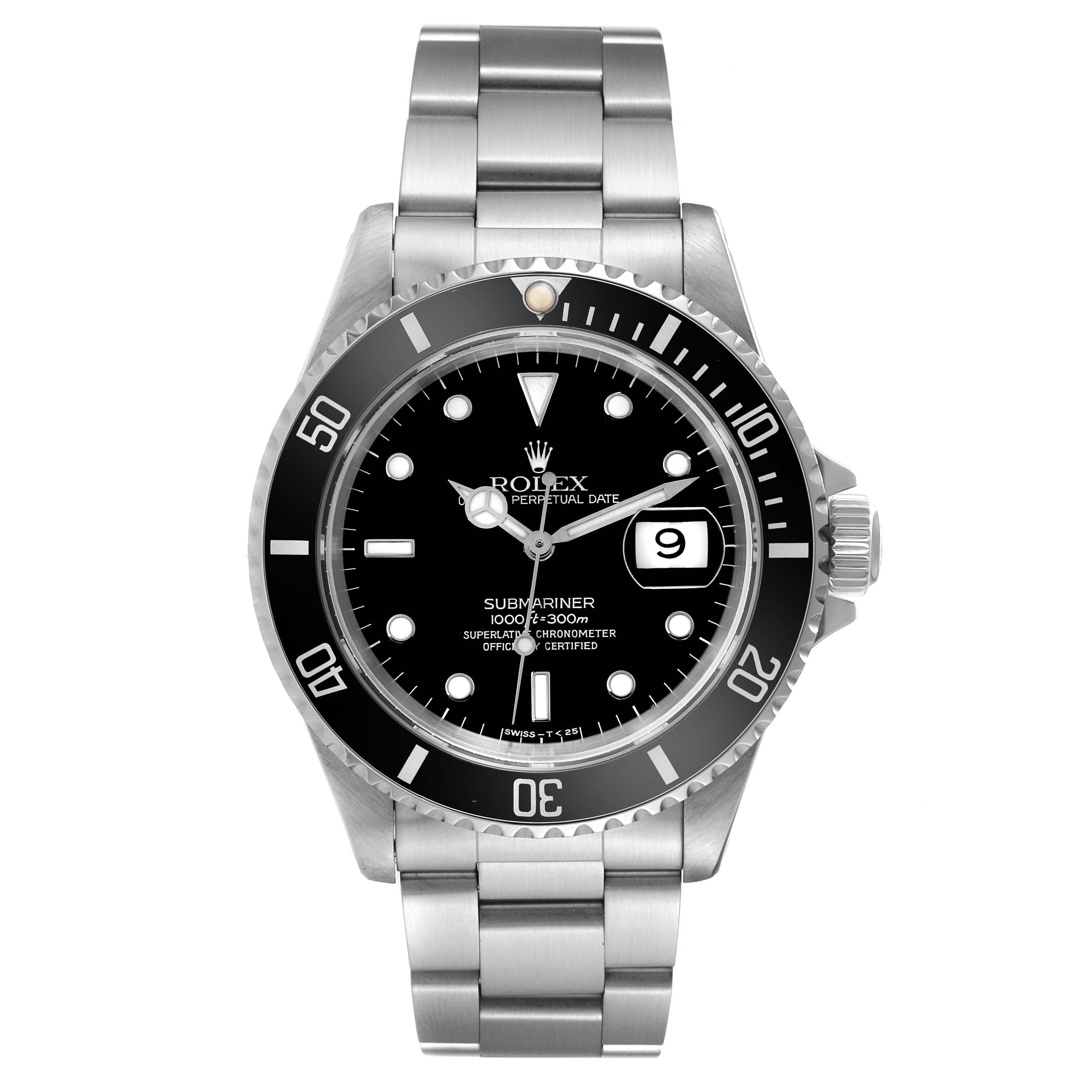 Submariner Date Black Frosted Dial Steel Mens Watch 16610 Box Papers 40.0mm