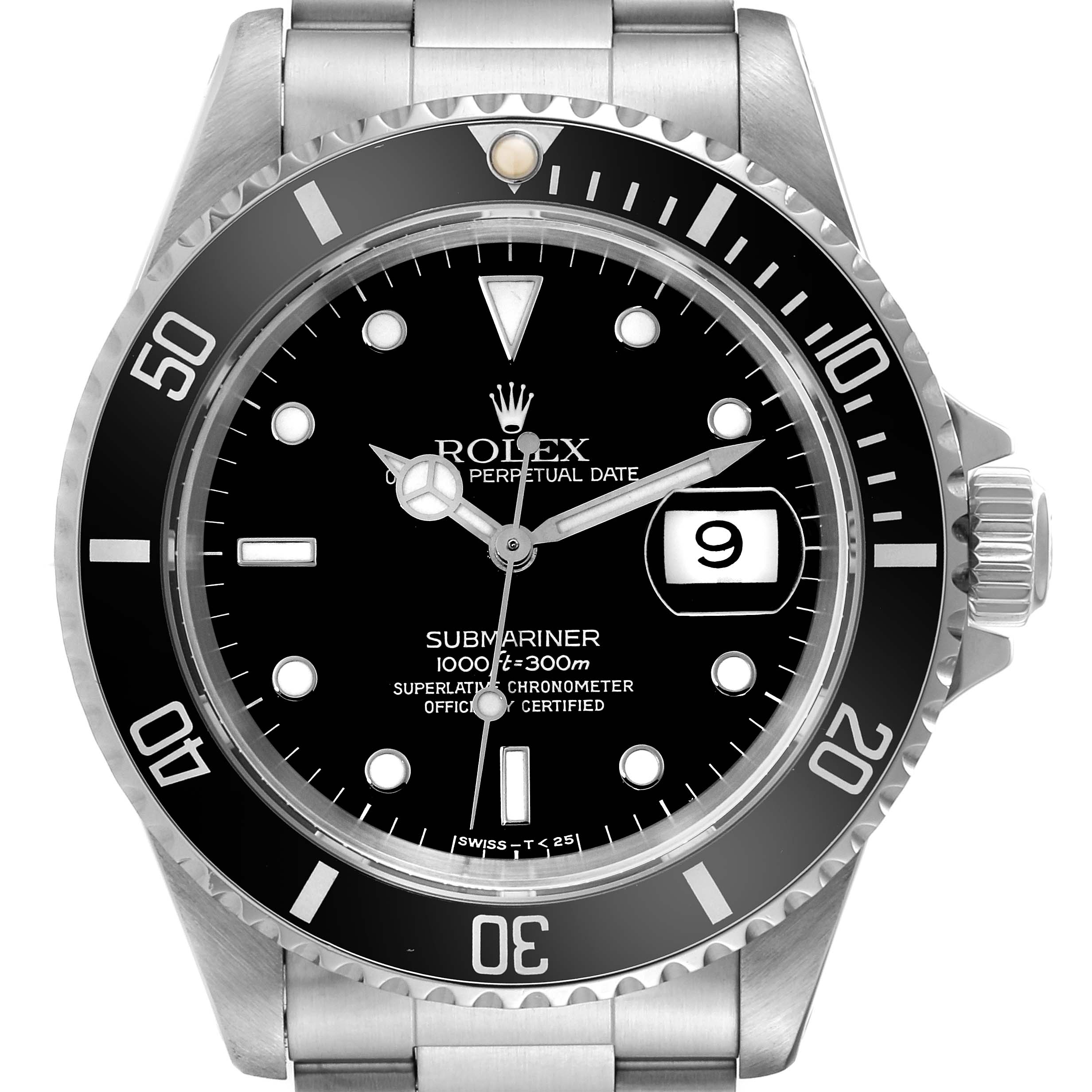 Submariner Date Black Frosted Dial Steel Mens Watch 16610 Box Papers 40.0mm