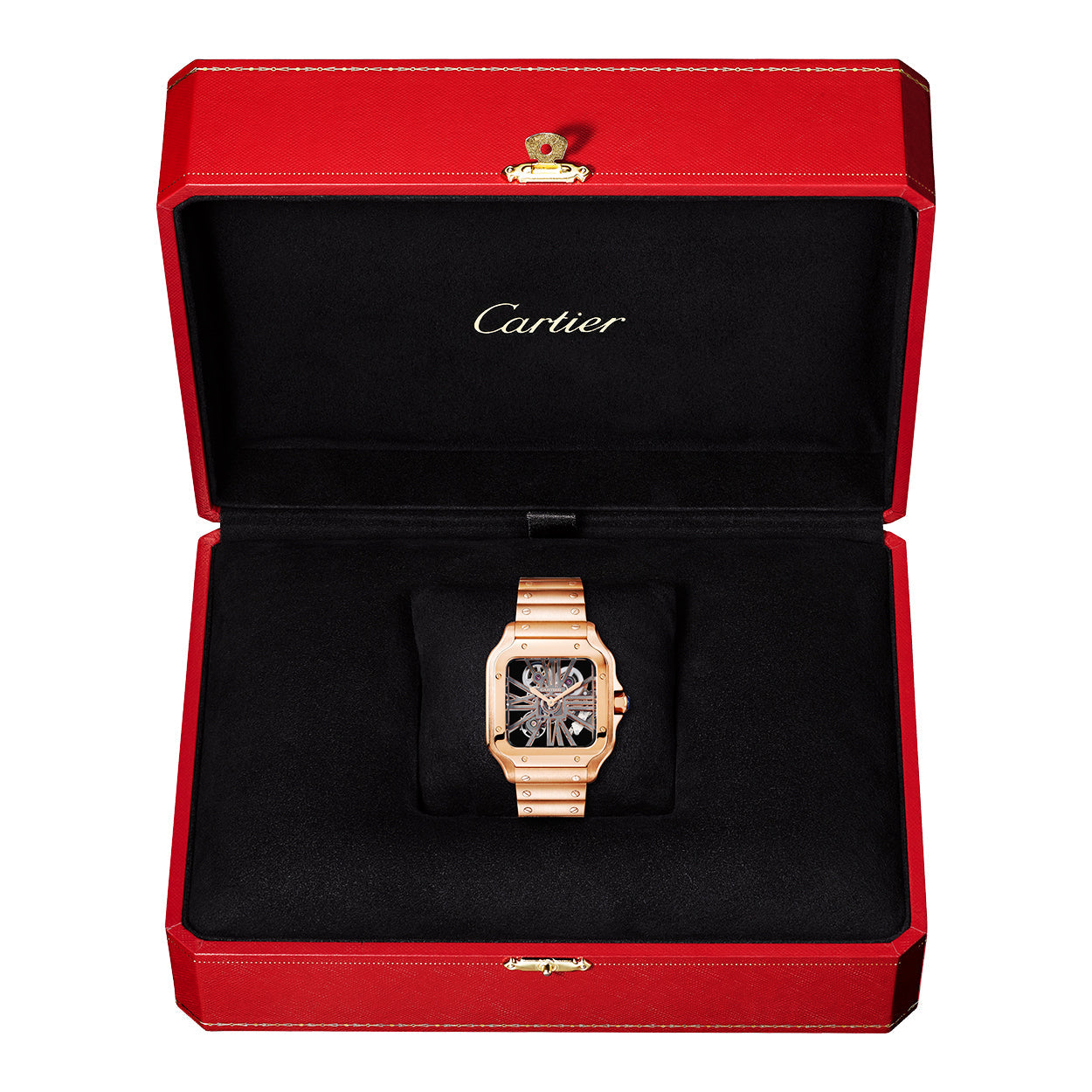 Santos Large 18ct Rose Gold Men’s Skeleton Dial Watch