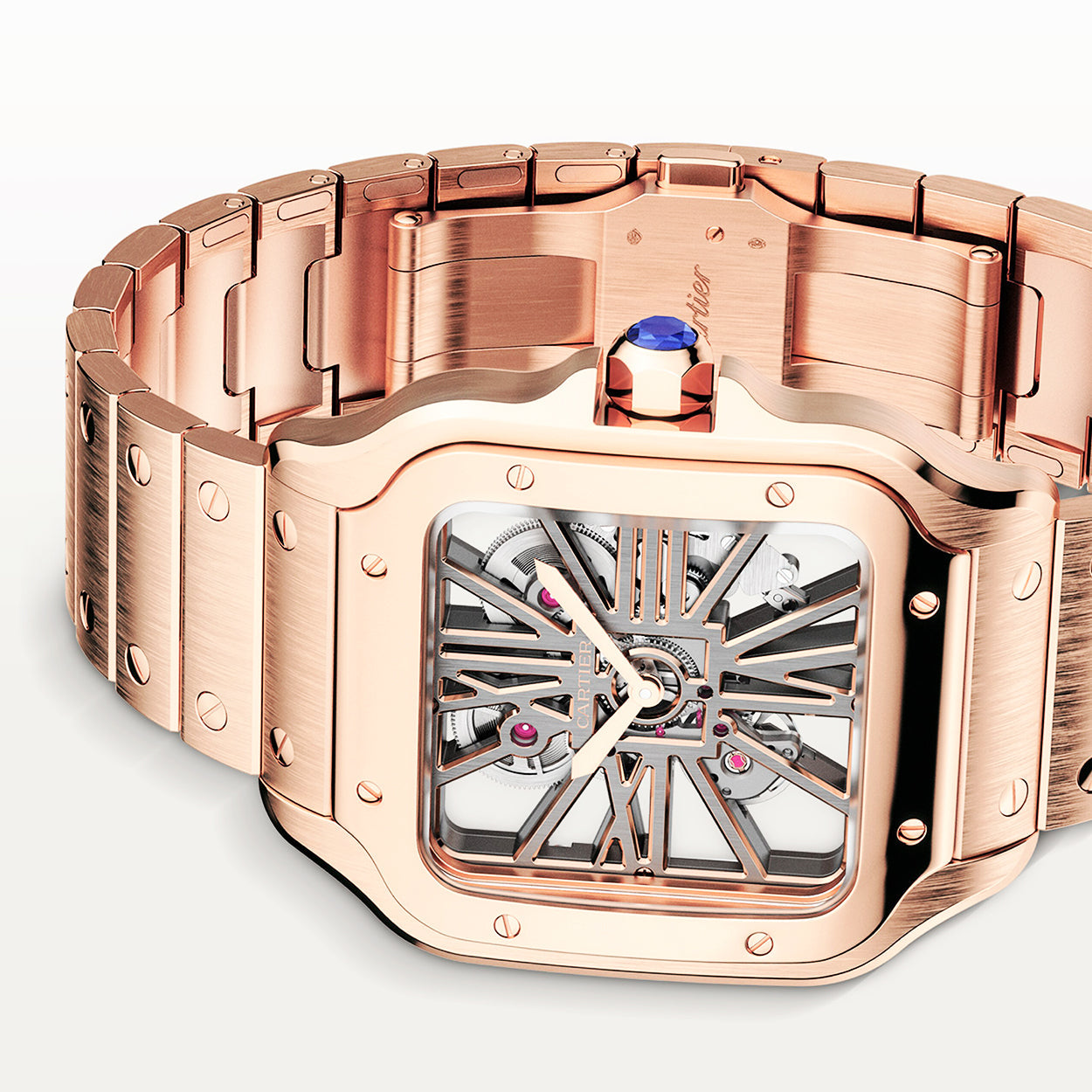 Santos Large 18ct Rose Gold Men’s Skeleton Dial Watch