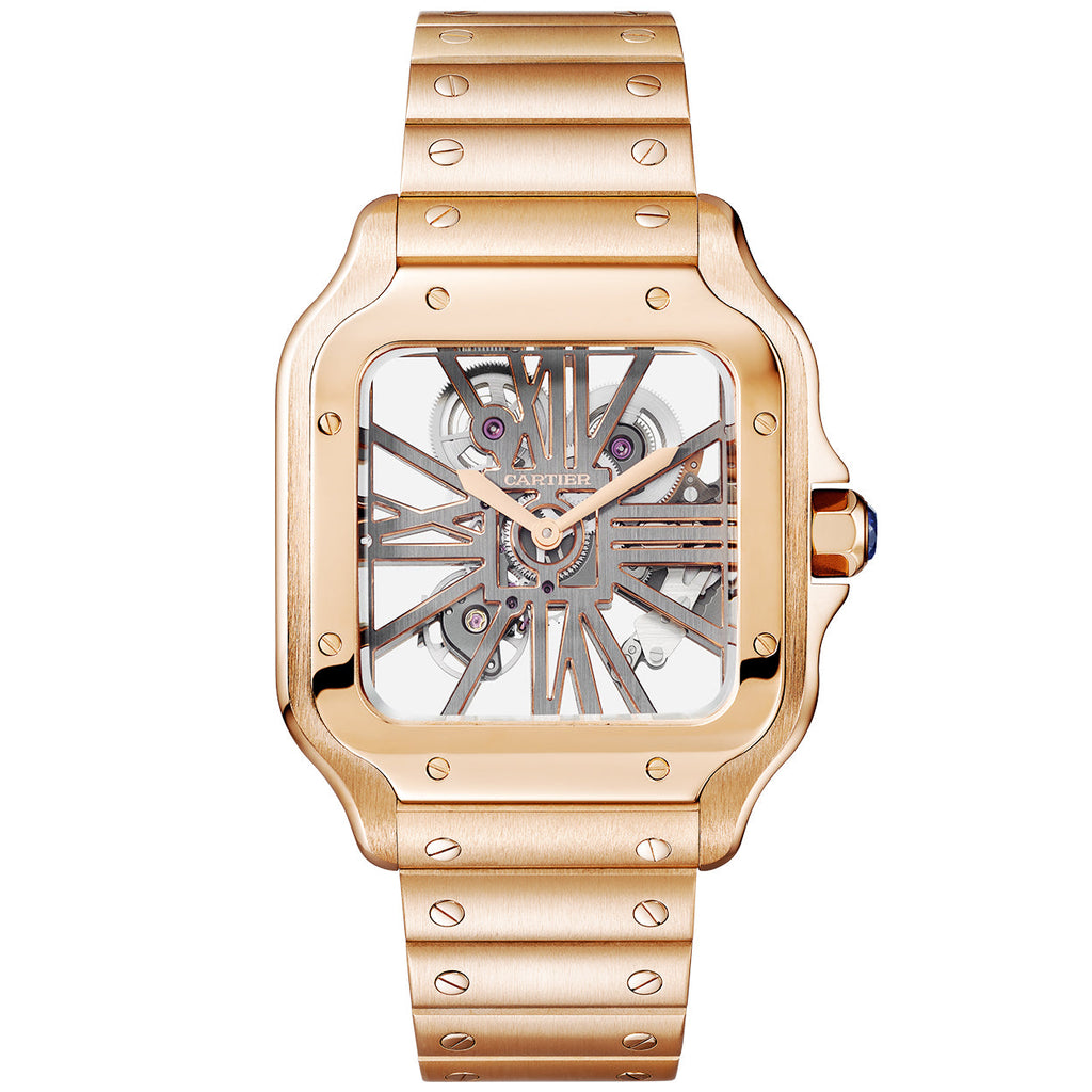 Santos Large 18ct Rose Gold Men’s Skeleton Dial Watch