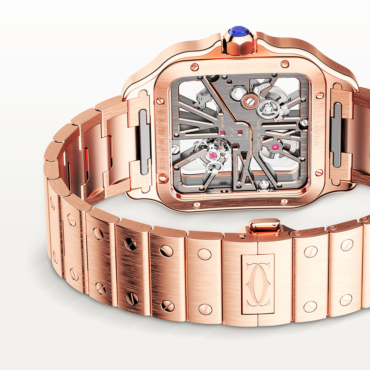 Santos Large 18ct Rose Gold Men’s Skeleton Dial Watch