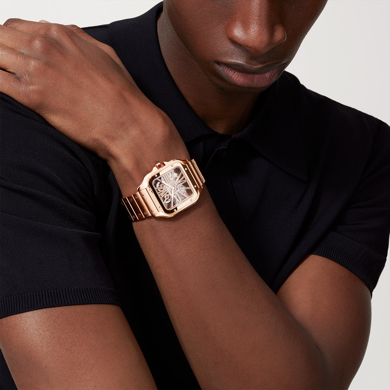 Santos Large 18ct Rose Gold Men’s Skeleton Dial Watch