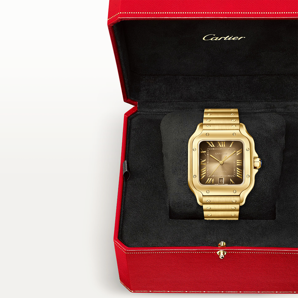 Santos Large Brown Dial 18ct Yellow Gold Automatic Watch