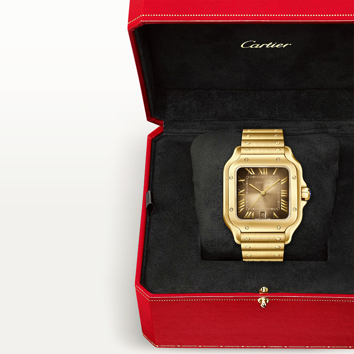 Santos Large Brown Dial 18ct Yellow Gold Automatic Watch
