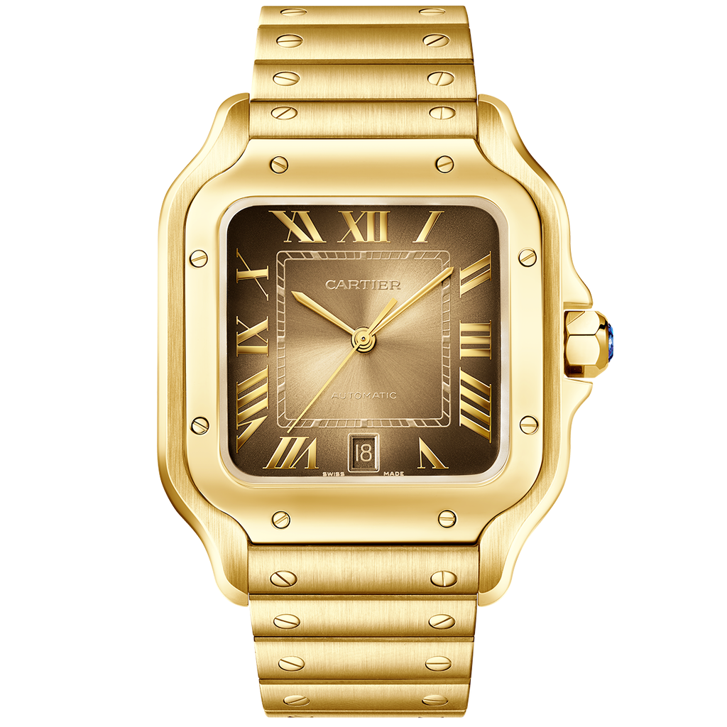 Santos Large Brown Dial 18ct Yellow Gold Automatic Watch