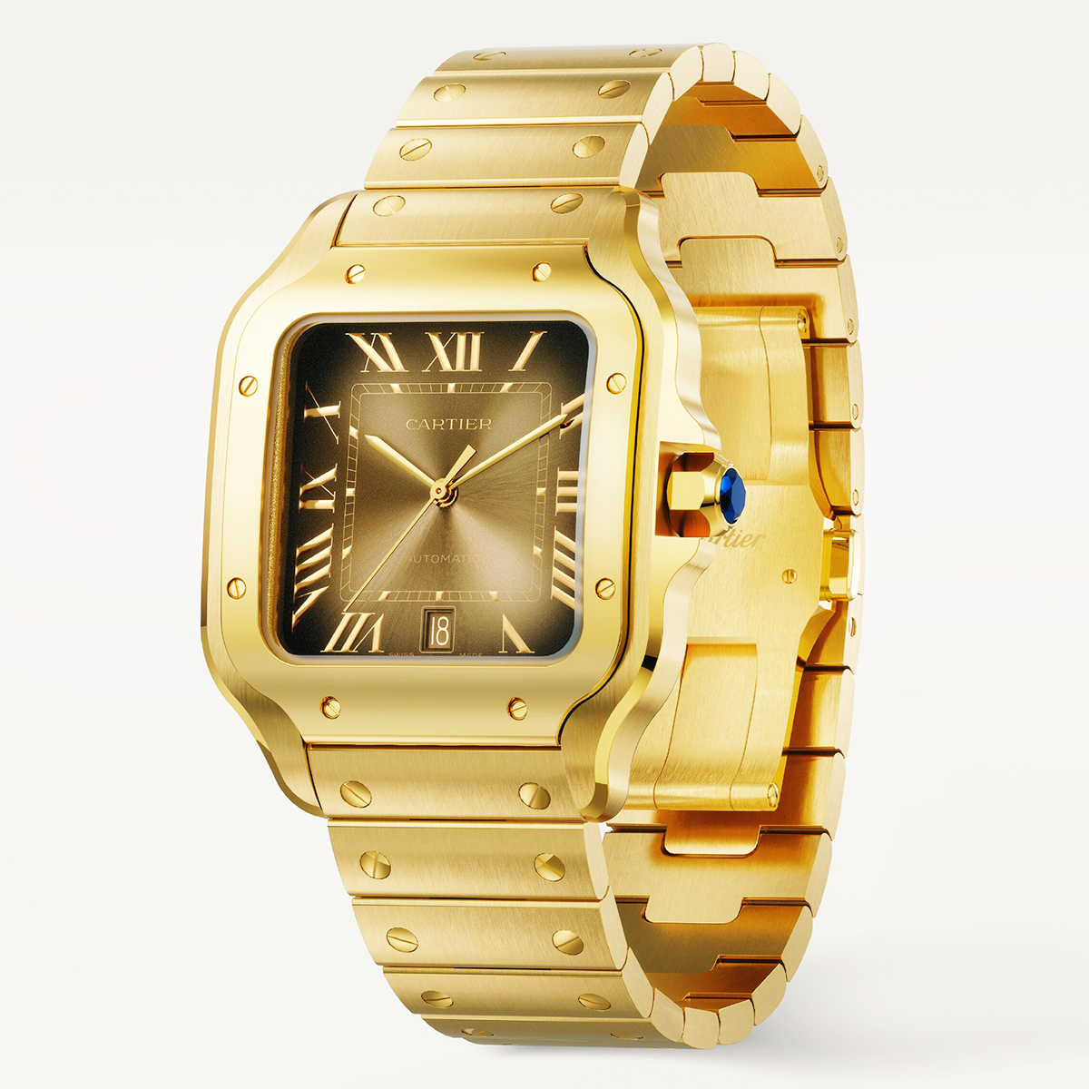 Santos Large Brown Dial 18ct Yellow Gold Automatic Watch
