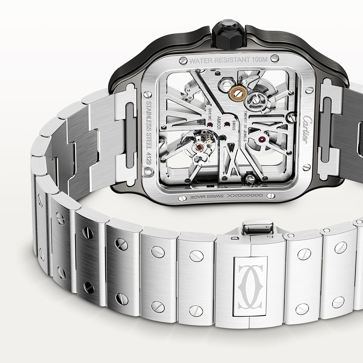 Santos Large Skeleton Steel & Black ADLC Watch