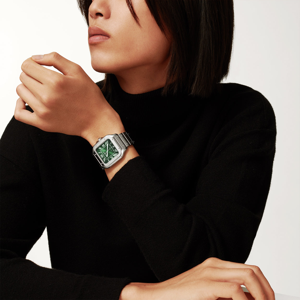 Santos Large Smoky Green Dial Automatic Bracelet/Strap Watch