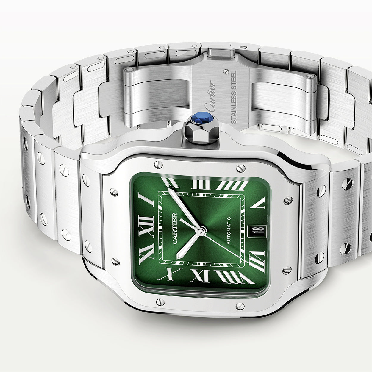 Santos Large Smoky Green Dial Automatic Bracelet/Strap Watch