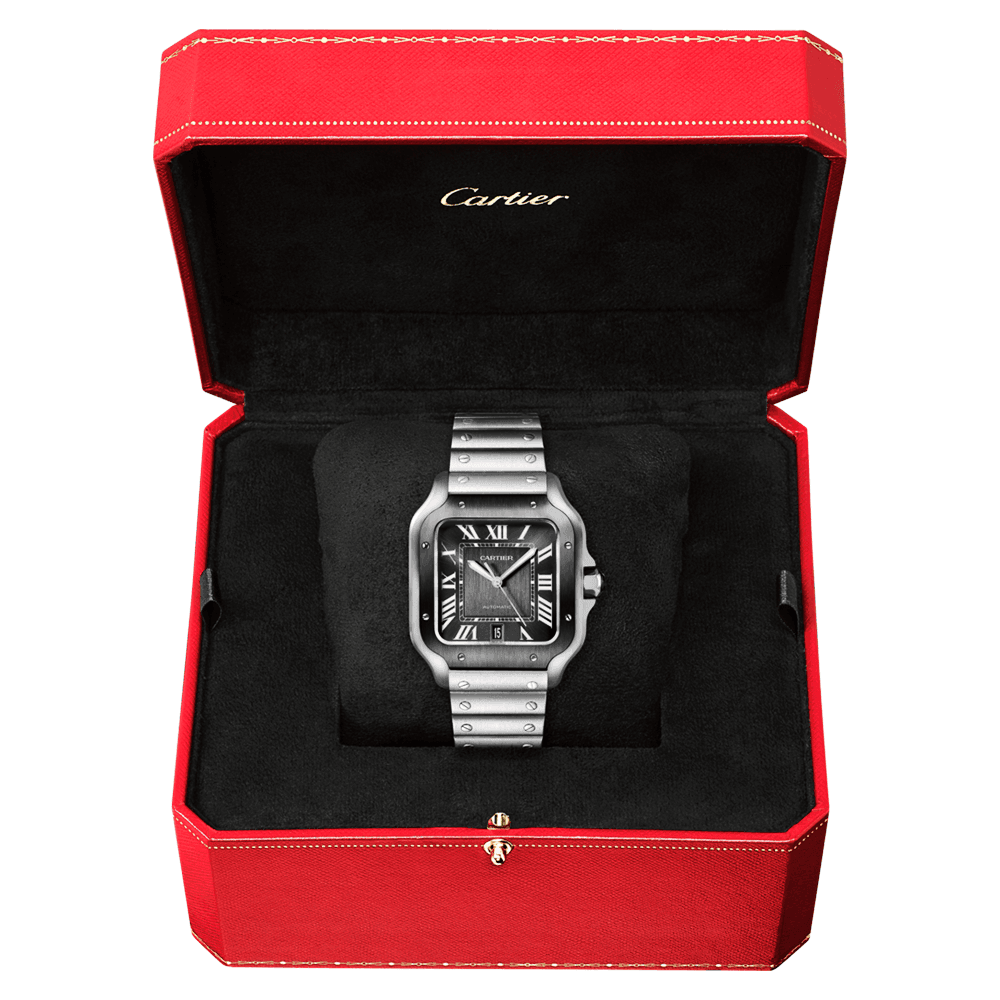 Santos Large Steel & ADLC Grey Dial Men’s Automatic Watch