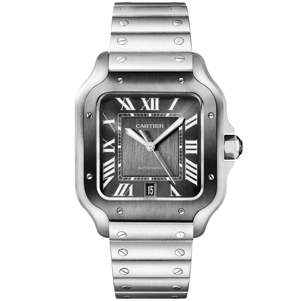 Santos Large Steel & ADLC Grey Dial Men’s Automatic Watch