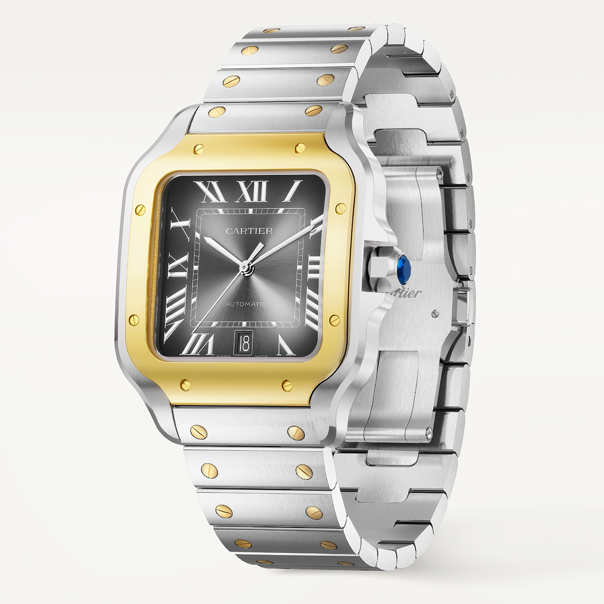 Santos Large Two-Tone Grey Dial Bracelet/Strap Watch